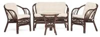 Комплект TetChair" NEW BOGOTA " ( диван + 2 кресла + стол со стеклом ) /с подушками/ ротанг, кр:61х67х78,5см, дв:108х66х78,5см, ст: D60х56,5см, walnut (грецкий орех)