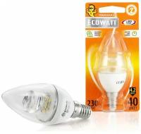 Светодиодная лампа ECOWATT B35 4.2W 2700K E14 CL 300 теплый белый свет свеча прозрачная 4606400419389 15695327