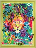 Color KIT / Алмазная мозаика /Алмазная картина на пенокартоне с фигурными стразами Лев в бабочках 30х40 FM018