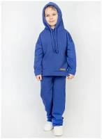 Спортивный костюм детский для девочки, для мальчика синий, с капюшоном, васильковый, индиго 30 (110-116) 5-6 лет