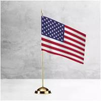Настольный флаг США на пластиковой подставке под золото / Флажок США настольный 15x22 см. на подставке
