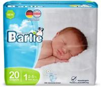 Подгузники детские Barlie №1 размер New born для новорожденных 2-5кг, сумка в роддом, 20шт. в упаковке