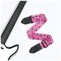 Ремень для гитары, розовый, кошечки, длина 60-117 см, ширина 5 см 7888343