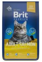 Сухой корм для взрослых кошек Brit Premium Cat Adult Salmon с лососем, 8 кг