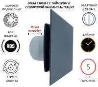 Вентилятор с таймером, D100мм со стеклянной панелью цвета антрацит и с обратным клапаном EXTRA A100М-T, Сербия