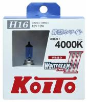 Комплект автомобильных ламп для фар "H16" KOITO WhiteBeam III, галогеновая, 12В, 19Вт, 4000К, 2 штуки