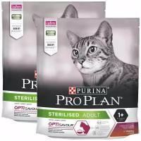 PRO PLAN CAT OPTISAVOUR STERILISED для привередливых взрослых кастрированных котов и стерилизованных кошек с уткой и печенью (0,4 + 0,4 кг)