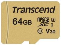 Флеш-накопитель Micro SecureDigital 64Gb Transcend Class 10 TS64GUSD500S {MicroSDXC Class 10 UHS-I U3, SD adapter}