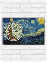 Настенные бесшумные часы ОСБ со смещенным циферблатом Ван Гог звёздная ночь - 37