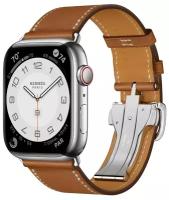 Часы Apple Watch Hermès Series 7 GPS + Cellular 45mm Silver Stainless Steel Case with Single Tour Deployment Buckle Fauve GLOBAL