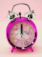 Часы настольные с будильником Happy unicorn pink metalic