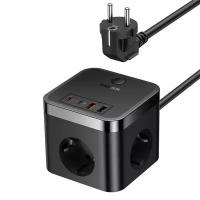 Быстрое настольное зарядное устройство 7 в 1: 3-Розетки+2U+2C 30W Baseus PowerCombo Cube Power Strip, длина кабеля 1.5 м EU (E00066400117-00)