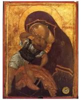Взыграние Младенца (Пелагонитисса, XIV в.). Икона Божией Матери с мощевиком