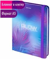 Блокнот с резинкой в клетку 96 л, А5 (145x203 мм), твердая обложка с фольгой, Glow, 1 шт