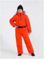 Комбинезон Sherysheff детский, утепленный, карманы, съемный капюшон, штрипки, капюшон, светоотражающие элементы, мембранный, размер 134, оранжевый