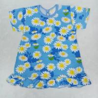 Платье летнее для девочки, хлопок 100%-супрем, Цвет: голубой принт цветы (Размер: 74 рост)