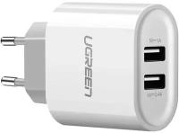 Сетевое зарядное устройство UGREEN CD104 (20384) Dual USB Wall Charger 3.4A EU с двумя портами USB Цвет: белый