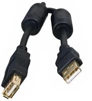 Удлинитель USB2.0 5bites UC5011-030A Pro Am-Af позолоченные разъемы 2 феррита - кабель 3 метра, чёрный