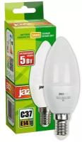 Лампа светодиодная PLED-ECO 5Вт C37 свеча 3000К тепл. бел. E14 400лм 220-240В JazzWay 1036834A