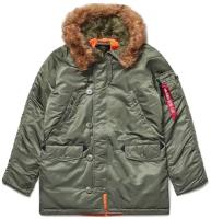 Куртка аляска Alpha Industries N-3B Slim Fit с искусственной опушкой (Зеленый, M)