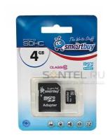 SB4GBSDCL10-01, карта памяти micro SDHC 4GB, Class 10, с адаптером, SmartBuy