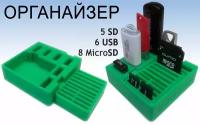 Органайзер для флеш-карт, USB, SD, microSD зеленый