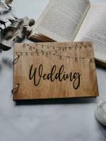 Лампочки Книга для пожеланий на свадьбу из дерева с шоколадными листами, А5, гостевая книга