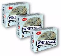 Набор ароматических благовоний конусы HEM Хем Белый Шалфей White Sage 3 упаковки, 30 шт