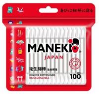 Maneki Палочки ватные гигиен. SAKURA, с белым бумажным стиком, в zip-пакете, 200 шт