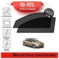 Каркасные шторки LATONIK PREMIUM на Kia Rio 1 рестайлинг (2002-2005) седан на передние двери на магнитах с затемнением 90-95%