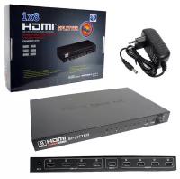 Сплиттер HDMI Splitter 8 портов черный с блоком питания в комплекте