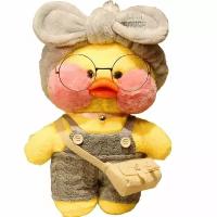 Мягкая игрушка Утка Lalafanfan, в случайном комплекте одежды, желтый