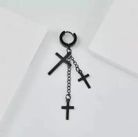 Моно серьга конго, 3 крестика на цепочке, чёрные, унисекс, 1 шт