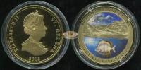 Остров Святой Елены. Монета 25 пенсов. 2013 (KM#NL. Proof. Капсула. Позолота. Эмаль) Рыбы