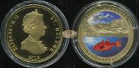 Остров Святой Елены. Монета 25 пенсов. 2013 (KM#NL. Proof. Капсула. Позолота. Эмаль) Рыбы