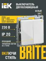 Переключатель двухклавишный проходной IEK Brite ВС10-2-6-БрБ белый BR-V22-0-10-K01