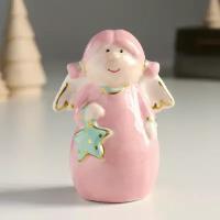 Сувенир керамика "Девочка-ангел с хвостиками, розовое платье, с звездочкой" 9,3х6,6х4,7 см