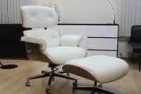 Белое кресло из натуральной кожи Eames с колесами