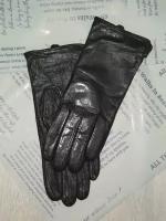 Перчатки женские кожаные черные с шерстяной подкладкой гладкие "Великан",размер 8,5