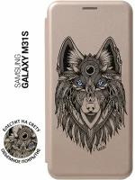 Чехол-книжка Book Art Jack для Samsung Galaxy M31S с принтом "Grand Wolf" золотой