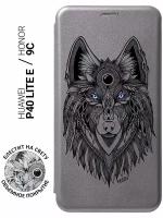 Чехол-книжка Book Art Jack для Huawei P40 Lite E / Honor 9C с принтом "Grand Wolf" серый