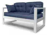 Прямой диван двухместный DEmoku Д-2 ГБ (цвет ткани: синий, цвет дерева: белый), механизм Нераскладной, 140х73х79 см