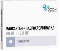 Валсартан + Гидрохлоротиазид, таблетки 80 мг + 12.5 мг, 30 шт