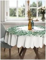 Круглая скатерть на кухонный и праздничный стол JoyArty "Летний венок из зелени" из сатена, диаметр 150 см