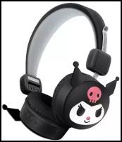 Наушники беспроводные накладные детские "Hello Kitty Kuromi" черные с ушками Блютуз гарнитура для телефона, смартфона, компьютера bluetooth tws