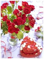 Холст с красками по номерам 22х30 см. Домашние красные розы и конфеты (Арт. SM068)