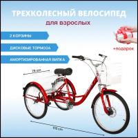 Трехколесный велосипед для взрослых IZH-BIKE Farmer (Фермер) 2022 / Городской велосипед трицикл ИЖ-Байк Фермер 24 / Велосипед с корзиной для дачи