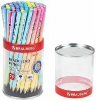 Карандаши простые чернографитные Hb, Brauberg Soft Pastel, Выгодный Комплект 72 штуки, корпус ассорти, 880759