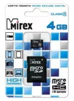 Карта памяти microSDHC Mirex 4 Гб класс 4 - с адаптером SD