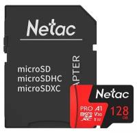 Карта памяти Netac P500 Extreme PRO microSDXC 128Gb Class 10 + SD адаптер Черный/Красный NT02P500PRO-128G-R